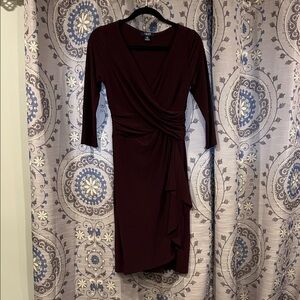Chaps Wine Asymmetrical Wrap Dress